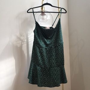 TRENDY MINI GREEN POLKA DOT DRESS